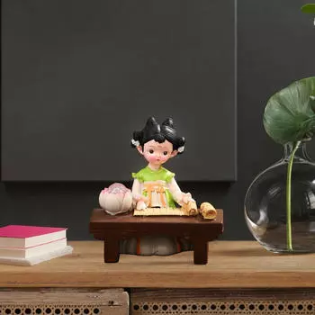 Статуэтка из смолы для девочки с легким народным этническим декором кукла игрушка в подарок традиционный китайский зелёный