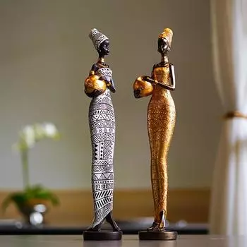 Статуэтка из смолы, окрашенная в черный цвет, декоративная статуэтка, ретро-африканские женщины, держащие глиняные горшки, предметы для коллекции домашнего стола, спальни