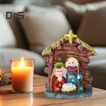 Статуэтка из смолы «Святое семейство», рождественское украшение, настольный декор, фигурка Иисуса Христа для подоконника, камина, подарок для семьи и друзей темно-коричневого