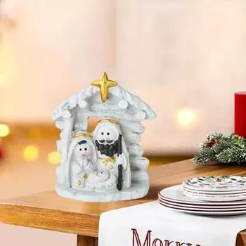 Статуэтка из смолы «Святое семейство», рождественское украшение, настольный декор, фигурка Иисуса Христа для подоконника, камина, подарок для семьи и друзей бежевый