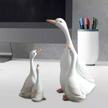 Статуэтка из смолы «Утка-мать, дитя», скульптура «Белая утка», украшение для дома и улицы, семья уток S