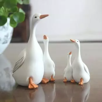 Статуэтка из смолы «Утка-мать, дитя», скульптура «Белая утка», украшение для дома и улицы, семья уток S