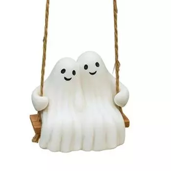 Статуэтка Качели Привидения для Пары на Хэллоуин из Смолы, Белое Привидение, Качающаяся Фигурка, Милая Скульптура Привидения для Сада, Патио, Двора, Декора A
