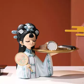 Статуэтка китайской девушки, декоративная входная ключница, полимерный материал, художественная статуя для хранения ювелирных изделий S Tray