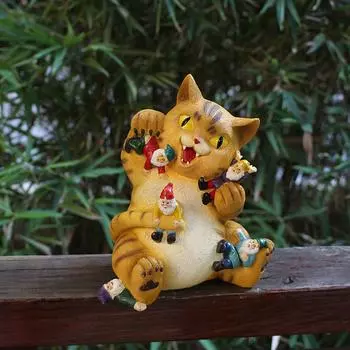 Статуэтка кошки, изысканные детали, текстура, яркие цвета, прочная смола, желтая статуя кошки для сада, офиса, патио