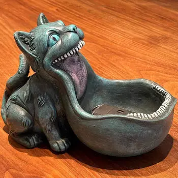 Статуэтка кошки Миска для ключей и угощений Большая скульптура в виде рта для гостиной Black Cat