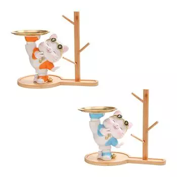 Статуэтка кошки, Поднос для украшений и сережек, Поднос для хранения на столе, Креативный, Украшение стола для крыльца, оранжевый