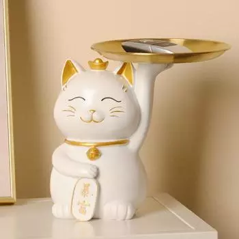 Статуэтка кошки ручной работы, большая емкость для хранения из смолы, современные украшения для счастливых кошек, спальня белый