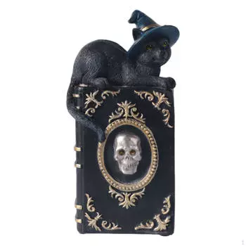 Статуэтка кошки-ведьмы, фигурка котенка-волшебника, домашний декор, готическая хэллоуинская декорация, смоляная скульптура для