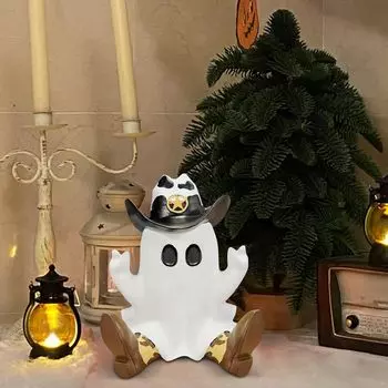 Статуэтка Ковбоя-Призрака на Хэллоуин, Настольный Декор, Жуткая Западная Фигурка, Милый Призрачный Акцент, Уникальная Фестивальная Композиция One Size