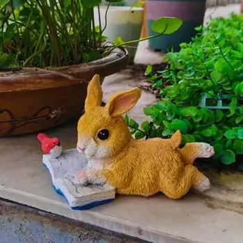 Статуэтка кролика, читающего книгу, фигурка кролика из смолы, садовый декор, коллекционная статуэтка кролика, настольное украшение