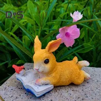Статуэтка кролика, читающего книгу, фигурка кролика из смолы, садовый декор, коллекционная статуэтка кролика, настольное украшение для домашнего офиса Rabbit