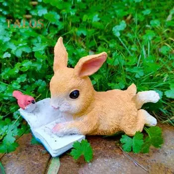 Статуэтка кролика, читающего книгу, фигурка кролика из смолы, садовый декор, коллекционная статуэтка кролика, настольное украшение для домашнего офиса Rabbit