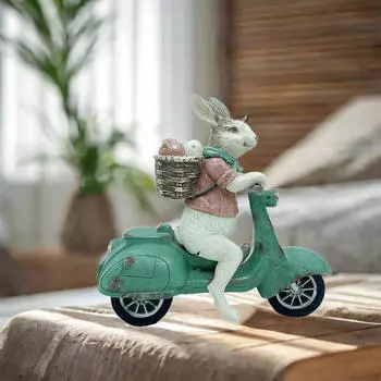 Статуэтка кролика, фигурка кролика, едущего на велосипеде, скульптура для внутреннего и наружного пасхального праздничного декора