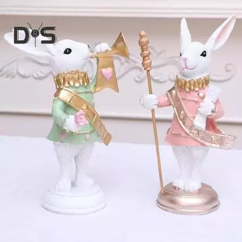 Статуэтка кролика из смолы, расписанная вручную, статуэтка пасхального кролика, настольное украшение в виде стоящего кролика для домашнего офиса, весенний декор A