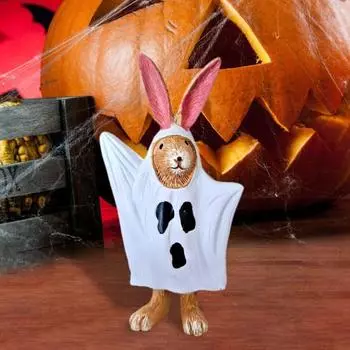 Статуэтка кролика-призрака Yousheng на Хэллоуин, стоящая статуэтка кролика, скульптура из смолы, модель животного для домашнего офиса, книжной полки, украшения для рабочего стола, орнамент белый