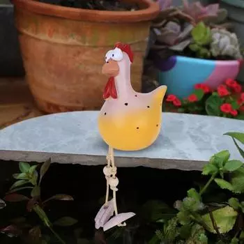 Статуэтка курицы с большими глазами, статуэтка курицы из смолы с длинными ногами, скульптура курицы, украшения для сада, двора, балкона жёлтый