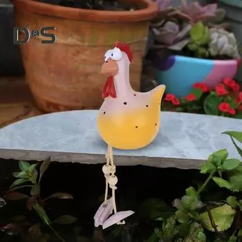 Статуэтка курицы с большими глазами, статуэтка курицы из смолы с длинными ногами, скульптура курицы, украшения для сада, двора, балкона белый