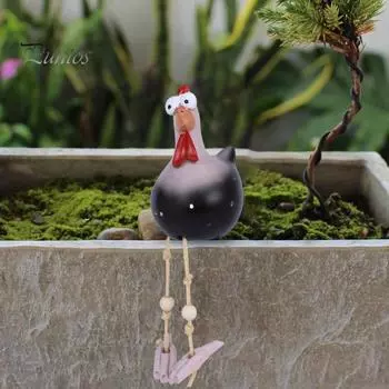 Статуэтка курицы с большими глазами, статуэтка курицы из смолы с длинными ногами, скульптура курицы, украшения для сада, двора, балкона чёрный