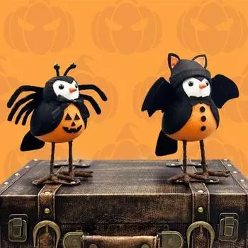 Статуэтка летучей мыши и паука на Хэллоуин, стоящая тканевая кукла-птица, книжная полка для дома и офиса A