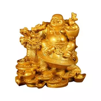 Статуэтка Lhyxuuk Hotei Удача Семь богов счастья Статуэтка Будды Hotei Хотей, сидящий на драконе-черепахе Украшение Бодхисаттвы Майтрейи Удача с деньгами