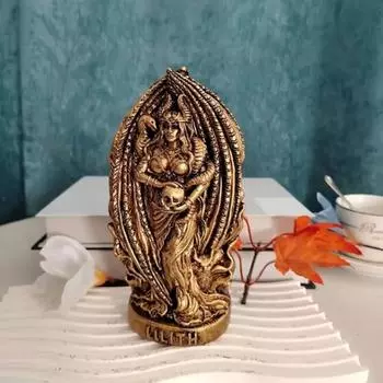 Статуэтка Лилит из смолы - готическая скульптура Лилит для алтарей и декора стола, вдохновленная скандинавской мифологией (золотой) золотой