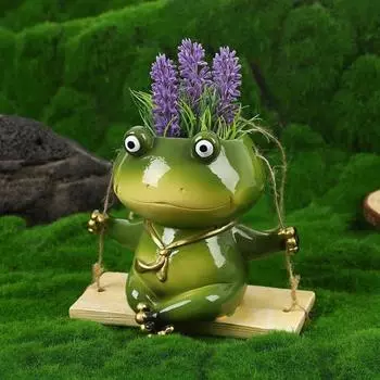 Статуэтка лягушки-качели, горшок для цветов, туба, лягушка, цветочный горшок, скульптура животного из смолы для помещений B