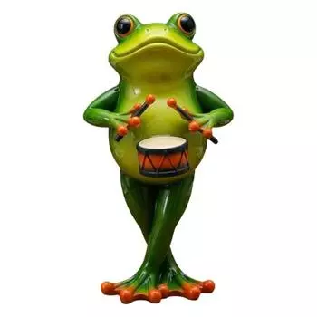 Статуэтка Лягушки-Музыканта, Ручная Резьба, Украшение Лягушки с УФ-покрытием, Миниатюрная Полимерная Фигурка, Играющая на Музыкальном Инструменте, Декор для Сада B