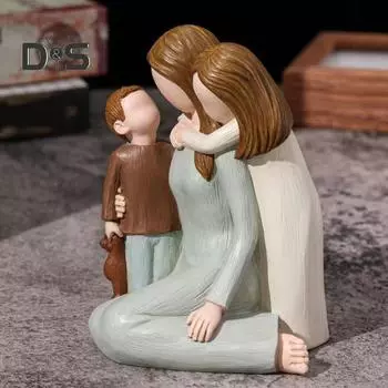 Статуэтка «Мать и дети», расписанная вручную, статуэтки «Мать и двое детей», скульптура из смолы «Мать, сын, дочь», подарок на День матери, день рождения, годовщину зелёный