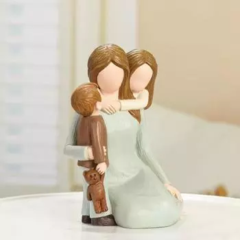 Статуэтка «Мать и дети», расписанная вручную, статуэтки «Мать и двое детей», скульптура из смолы «Мать, сын, дочь», подарок на День матери, день рождения, годовщину зелёный