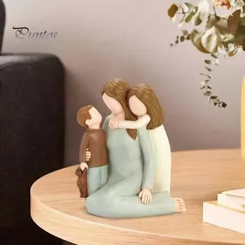 Статуэтка «Мать и дети», расписанная вручную, статуэтки «Мать и двое детей», скульптура из смолы «Мать, сын, дочь», подарок на День матери, день рождения, годовщину зелёный