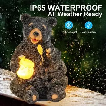 Статуэтка медведя на солнечной батарее, устойчивая к погодным условиям, садовая дорожка, патио, газон, светодиодная банка медведя, статуэтка из смолы