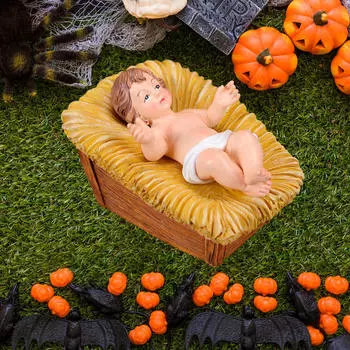 Статуэтка младенца Иисуса в яслях из смолы, подарок на день рождения, скульптура, украшение для стола в гостиной Square Bed Unclothed