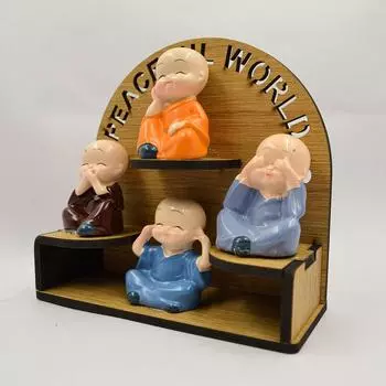 Статуэтка монаха-будды из смолы на деревянной основе | Предметы домашнего декора, фигурки, экспонат | Скульптура удачи, милый мини-ребенок