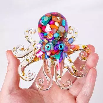 Статуэтка осьминога Yousheng, украшение из смолы в виде осьминога, наполненное хрустальным гравием, настольная целебная хрустальная статуэтка осьминога для витрины, офисного стола