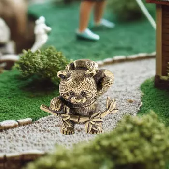 Статуэтка панды из латуни, миниатюрный размер с бамбуком