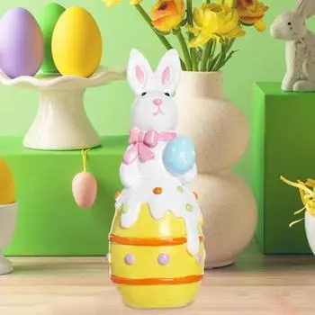 Статуэтка пасхального кролика, резиновые фигурки кроликов с цветком/яйцом/морковкой, настольные украшения для домашнего офиса, фермерского дома, весенний декор жёлтый