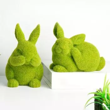 Статуэтка пасхального кролика, зеленая стайная скульптура кролика, маленькая реалистичная статуэтка кролика, центральный элемент стола для весеннего сада, внутреннего дворика, домашнего декора B