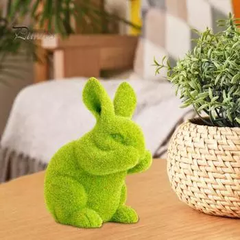 Статуэтка пасхального кролика, зеленая стайная скульптура кролика, маленькая реалистичная статуэтка кролика, центральный элемент стола для весеннего сада, внутреннего дворика, домашнего декора B