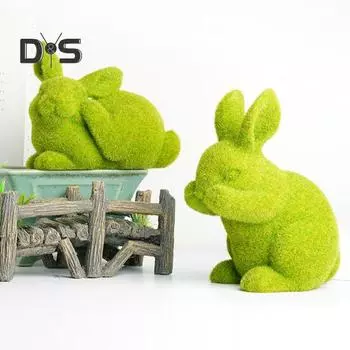 Статуэтка пасхального кролика, зеленая стайная скульптура кролика, маленькая реалистичная статуэтка кролика, центральный элемент стола для весеннего сада, внутреннего дворика, домашнего декора B