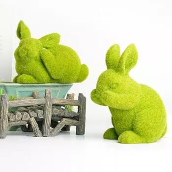 Статуэтка пасхального кролика, зеленая стайная скульптура кролика, маленькая реалистичная статуэтка кролика, центральный элемент стола для весеннего сада, внутреннего дворика, домашнего декора B