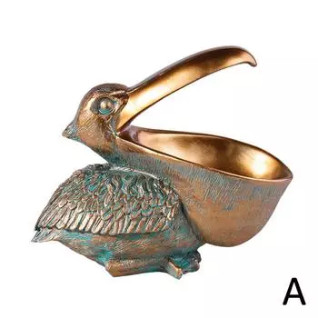 Статуэтка пеликана, современная смоляная настольная статуэтка из конфетной птицы для входа, домашняя тарелка L G0P3 antique copper-onesize