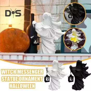 Статуэтка посланника ада на Хэллоуин с фонарем, черно-белая ведьма, призрачный свет, смоляная статуэтка, скульптура, украшение для внутреннего и наружного сада, орнамент белый