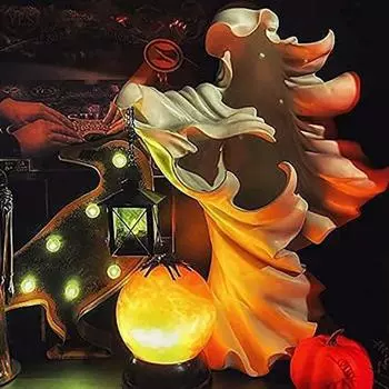 Статуэтка посланника ада на Хэллоуин с фонарем, черно-белая ведьма, призрачный свет, скульптура из смолы белый