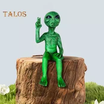 Статуэтка пришельцев, сидящий лежащий человек с блюдцем, статуя из смолы, модель, скульптура, орнамент, игрушка для дома, офиса, рабочего стола, украшение для сада на открытом воздухе, подарок на день рождения светло-серый