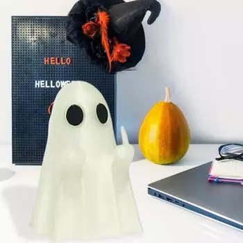 Статуэтка привидения на Хэллоуин, фигурка привидения в виде среднего пальца, светящаяся в темноте, жуткая фигурка привидения для украшения домашнего стола флуоресцентный зеленый