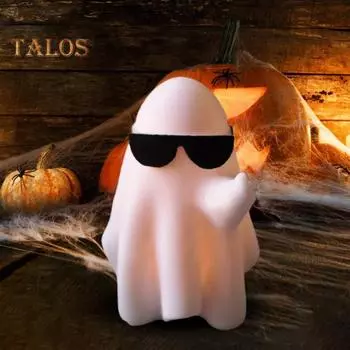 Статуэтка привидения на Хэллоуин с подсветкой, солнцезащитные очки на средний палец, статуя привидения из смолы, настольное украшение, праздничный подарок A