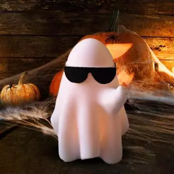 Статуэтка привидения на Хэллоуин со светящимися солнцезащитными очками на среднем пальце, скульптура из смолы для привидения A