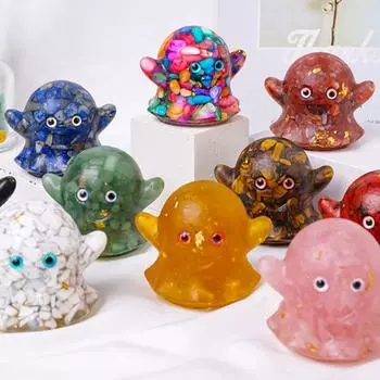 Статуэтка призрака из натурального камня на Хэллоуин с положительной исцеляющей энергией, вырезанная вручную, цветная, искусственная, кристаллическая, мини-статуэтка призрака, украшение для домашнего офиса и рабочего стола коричневый