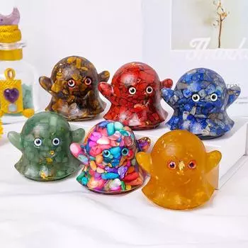 Статуэтка призрака из натурального камня на Хэллоуин с положительной исцеляющей энергией, вырезанная вручную красочная мини-статуэтка призрака из искусственного кристалла синий